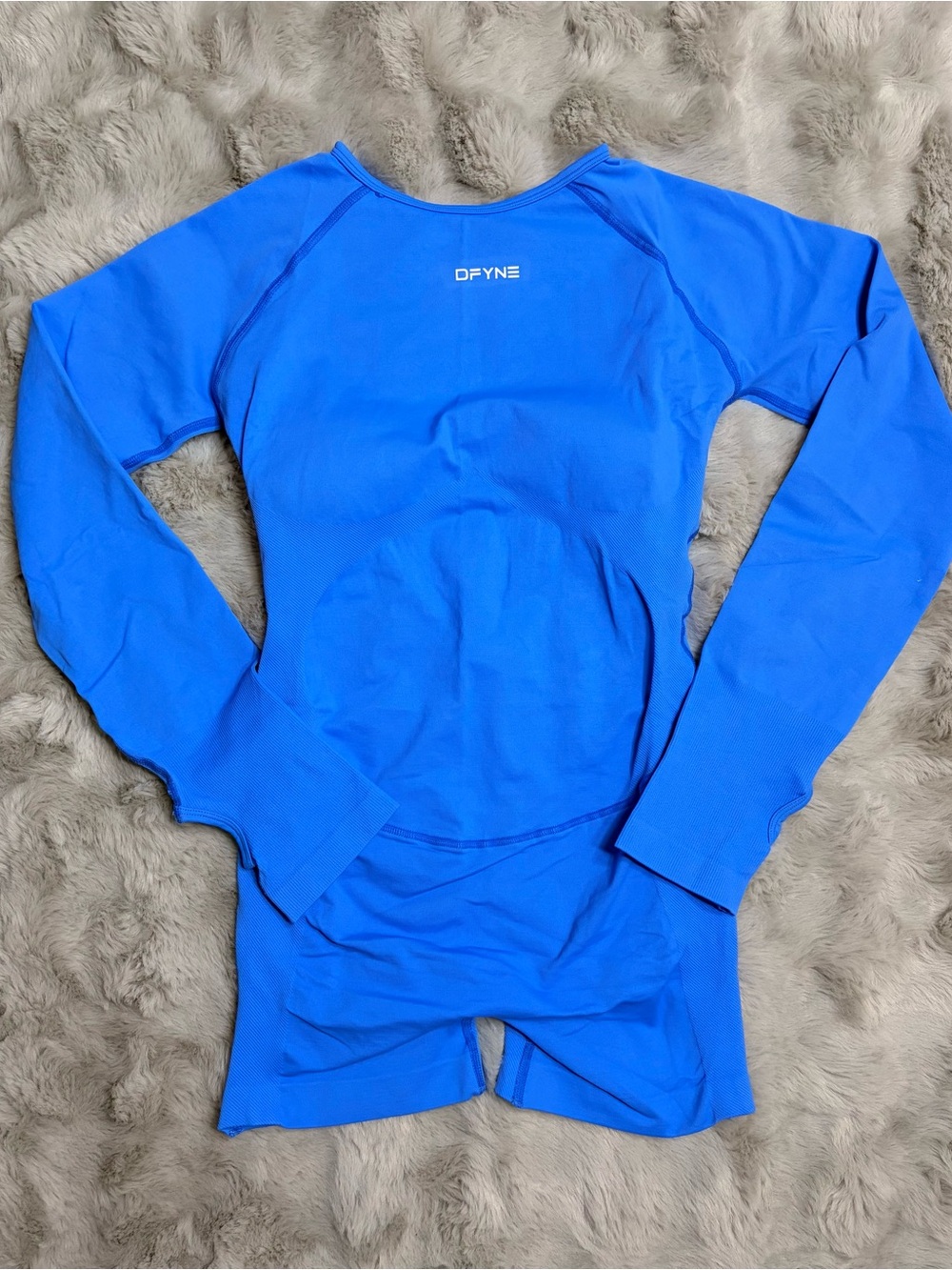 DFYNE Electric Blue Seamless Romper Size L Long Sleeve Open Back Scrunch Shorts